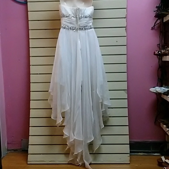 White cocktail dress XS with rhinestone trim - Picture 3 of 4